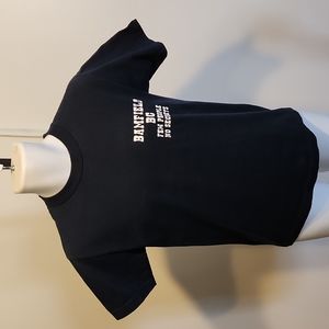 Bamfield BC drinking fishing art blue small tshirt